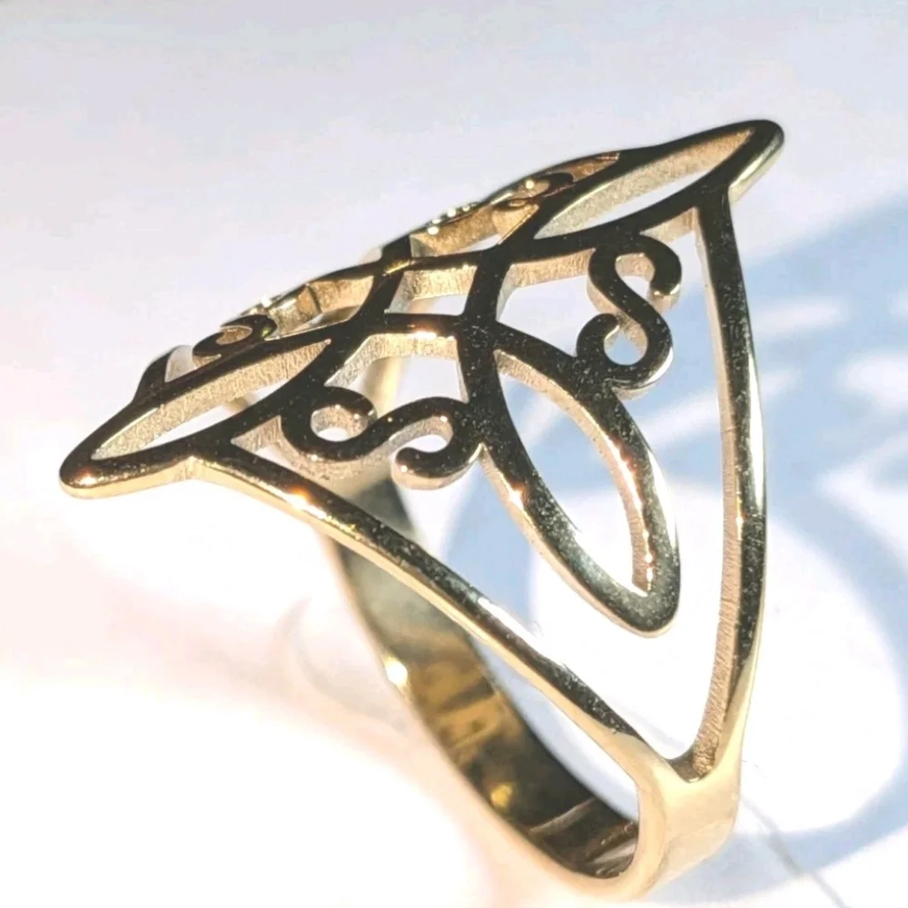 Witch Knot Golden Stainless Steel Ring for Women Wiccan Cross Celtics Knot Sz 7